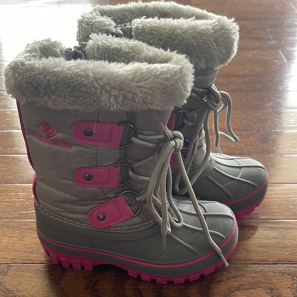 Other - Girls Pink and Grey Snow Boots Size 9 Worn Twice